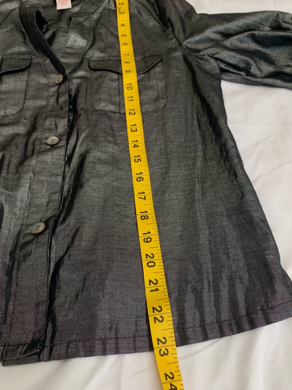 Ruby Rd. Metallic Charcoal Button-Up Shirt Jacket Size 6 - Picture 8 of 9